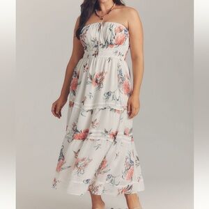 NWT | Anthropologie Somerset Strapless Floral Chiffon Midi Dress